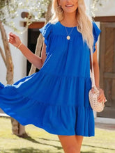 Ruffled Round Neck Cap Sleeve Mini Dress Casual Dresses