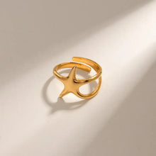 Gold-Plated Stainless Steel Star Ring Gold One Size Rings