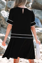 Contrast Scallop Trim Bow Detail Short Sleeve Shift Dress Woman Casual Dress