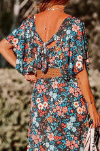 Tied Printed Round Neck Half Sleeve Dress Maxi Dresses