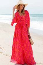 Drawstring Printed V-Neck Maxi Dress Woman Maxi Dress