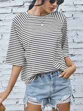 FAM-FAM Striped Round Neck Raglan Sleeve T-Shirt Stripe Woman T Shirts