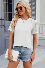 Openwork Round Neck Short Sleeve T-Shirt Woman T Shirts