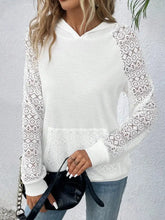 Waffle-Knit Long Sleeve Hoodie White Woman Sweatshirts