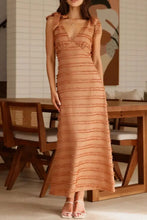 Textured V-Neck Tie Shoulder Dress Woman Maxi Dress