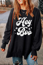 HEY BOO Graphic Round Neck Sweatshirt Black Woman Sweatshirts