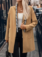 Letter Print Strap Zip Up Hooded Trench Coat Caramel Woman Outerwear