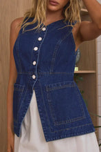 Sleeveless Button-Front Denim Vest Top Woman Denim Tops