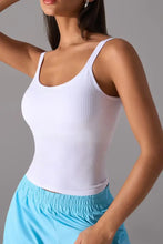 Scoop Neck Active Tank with Detachable Chest Pads White Woman Activewear