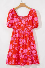 Floral Puff Sleeve Sweetheart Neck Ruffled Mini Dress Woman Casual Dress