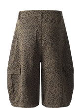 Men's Leopard Print Cargo Denim Shorts Denim Shorts