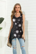 Shiny Printed Scoop Neck Strappy Tank Black Tanks & Camis
