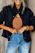 Snap Down Baseball Collar Jacket Black Woman Outerwear