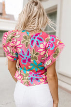 Floral Print Round Neck Flutter Sleeve Blouse Woman Blouses