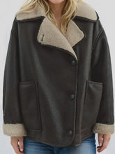 Collared Neck Long Sleeve Plush Jacket Woman Outerwear