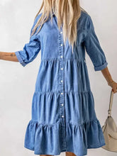 Full Size Ruffled Hem Button Up Denim Midi Dress Plus Size Woman Dress