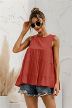 Round Neck Tiered Tank Brick Red Tanks & Camis