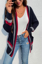 Open Front Striped Long Sleeve Cardigan Woman Outerwear