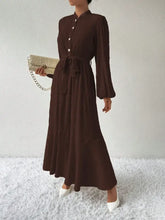Half Button Tie Waist Long Sleeve Maxi Dress Maxi Dresses