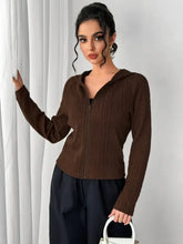 Texture Zip Up Long Sleeve Hooded Outerwear Woman Outerwear