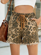 Raw Hem Drawstring Leopard Denim Shorts Leopard Denim Shorts