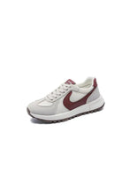 Round Toe Contrast Mesh Breathable Athletic Burgundy Woman Athletic Shoes