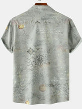 Men's Vintage Map Print Short Sleeve Button Down Shirt Mens Tops