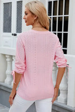 Eyelet Drawstring V-Neck Half Sleeve T-Shirt Woman T Shirts