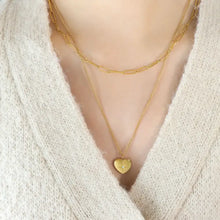 Inlaid Zircon Double Layered Heart Pendant Necklace Gold One Size Necklaces