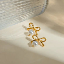 Stainless Steel Bow Pearl Earrings Earrings
