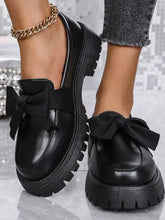 Bow PU Leather Round Toe Loafers Woman Loafers