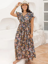 Plus Size Ruffled Printed Cap Sleeve Dress Woman Maxi Dress