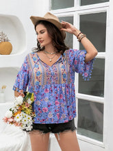 Plus Size Printed V-Neck Half Sleeve Blouse Woman Blouses