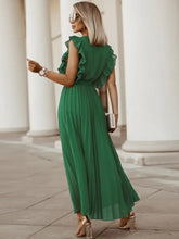 Tied Surplice Cap Sleeve Pleated Dress Maxi Dresses