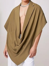 Men's Full Size Pocket Patched Draped Asymmetrical Hem Cape Plus Size Taupe Mens Tops