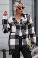 Plaid Collared Neck Snap Front Jacket Woman Outerwear