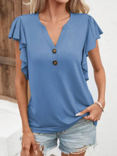 Notched Cap Sleeve T-Shirt Dusty Blue Woman T Shirts