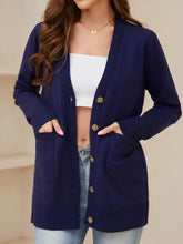 Pocketed Button Up Long Sleeve Cardigan Woman Outerwear