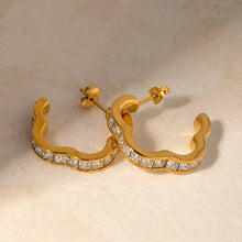 Stainless Steel Inlaid Zircon C-Hoop Earrings Gold One Size Earrings