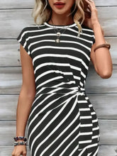 Striped Round Neck Cap Sleeve Midi Dress Casual Dresses