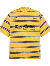 Men's Striped Letter Graphic Round Neck T-Shirt Yellow Mens Tops