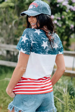 Women’s US Flag Round Neck Short Sleeve T-Shirt with Denim Shorts