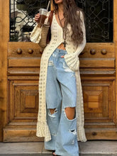 Ruffled Hem Openwork Longline Cardigan Cardigans