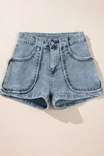 Studded Acid Wash Denim Shorts Denim Shorts
