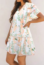 Floral Tie Neck Layered Short Sleeve Dress Woman Casual Dress