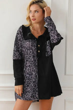Half Button Leopard Collared Neck Blouse Black Woman Blouses