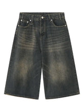Men's Wide Leg Denim Shorts Olive Brown Denim Shorts
