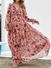 Frill Printed V-Neck Flounce Sleeve Dress Woman Casual Dress