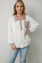 Contrast Collared Neck Top White Woman Blouses