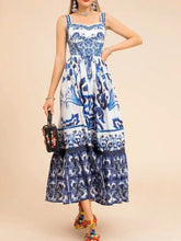 Smocked Printed Wide Strap Dress Casual Dresses